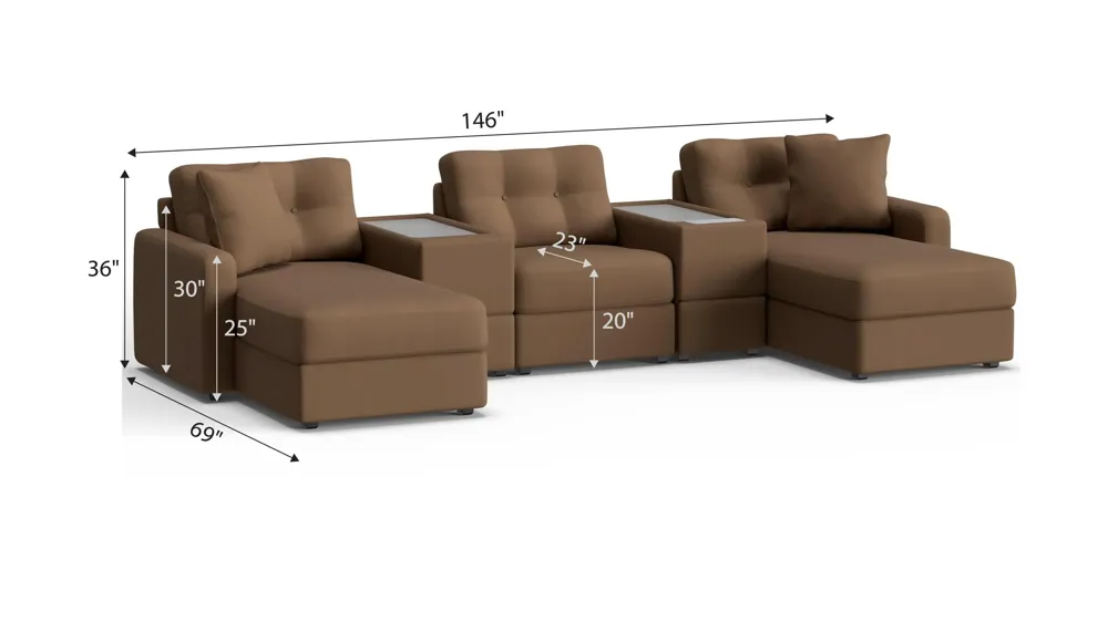 ModularOne 5-pc. Sectional w/One Power Console Dimensions
