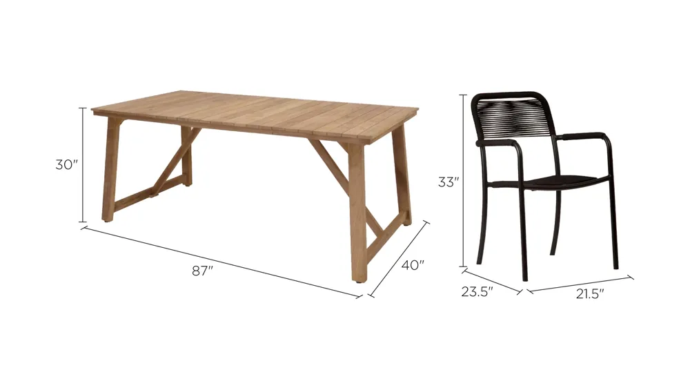 Amazonia Outdoor 9-pc. Rectangular Patio Dining Table Set w/ Armchairs Dimensions