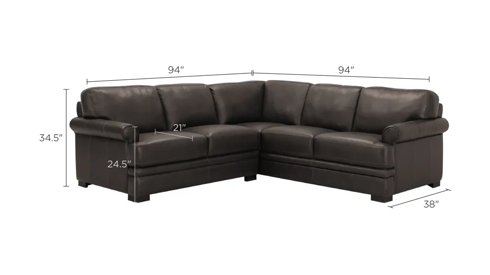 Kessler 2-pc. Leather Sectional Sofa Dimensions