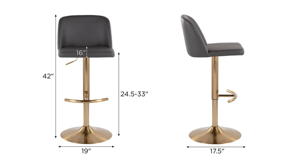 Toriano Adjustable Barstool - Set of 2 Dimensions
