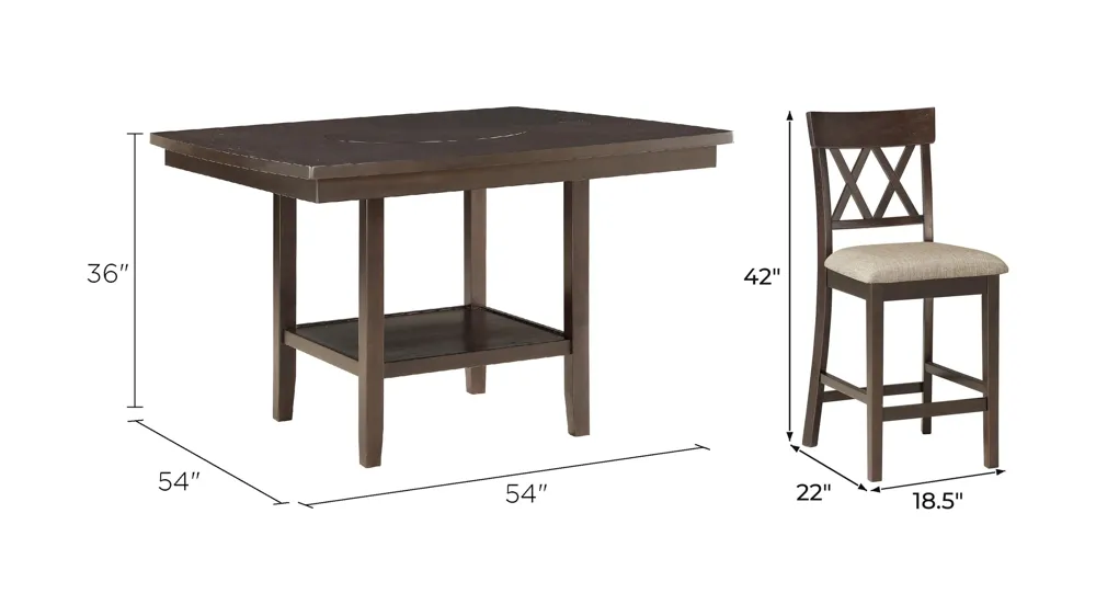 Elmore 7-pc. Counter Height Dining Set With Cross Back Chairs Dimensions