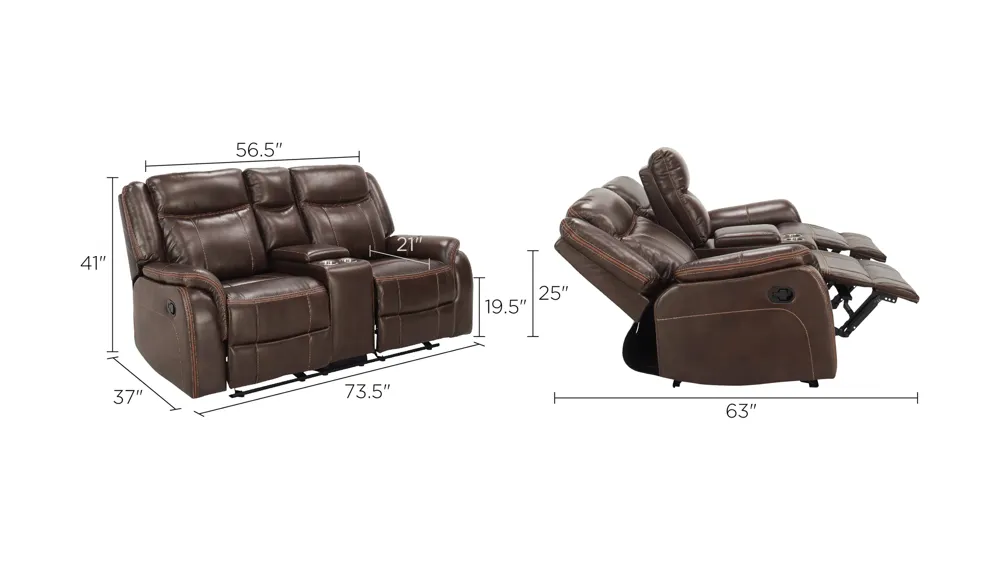 Carrera Gliding Reclining Console Loveseat Dimensions