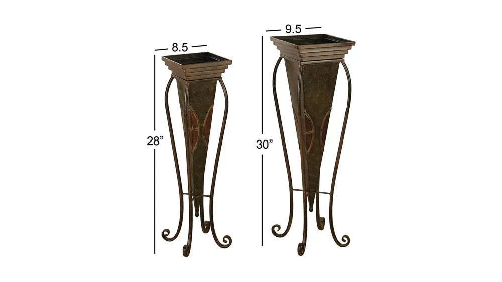 Ivy Collection Brown Metal Planter Set of 2 Dimensions
