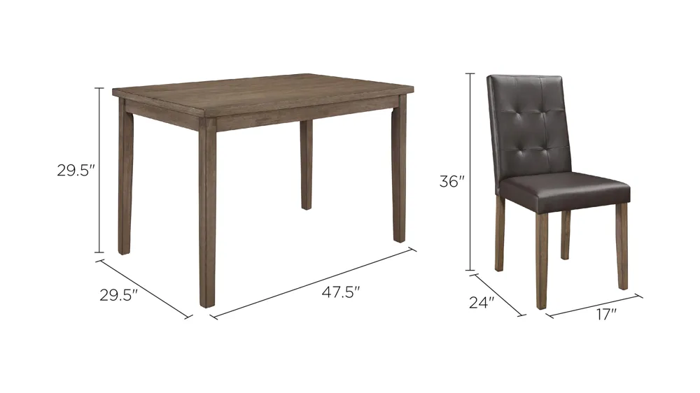 Newton 5-pc Dining Set Dimensions
