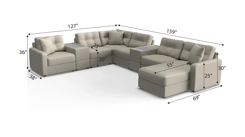 ModularOne 8-pc. Sectional w/Two Power Consoles Dimensions