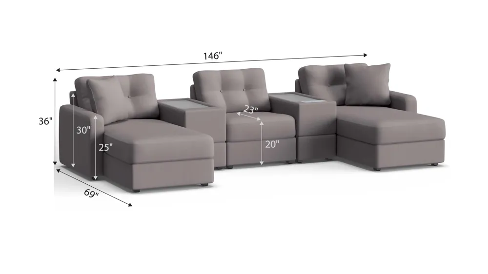 ModularOne 5-pc. Sectional w/One Power Console Dimensions