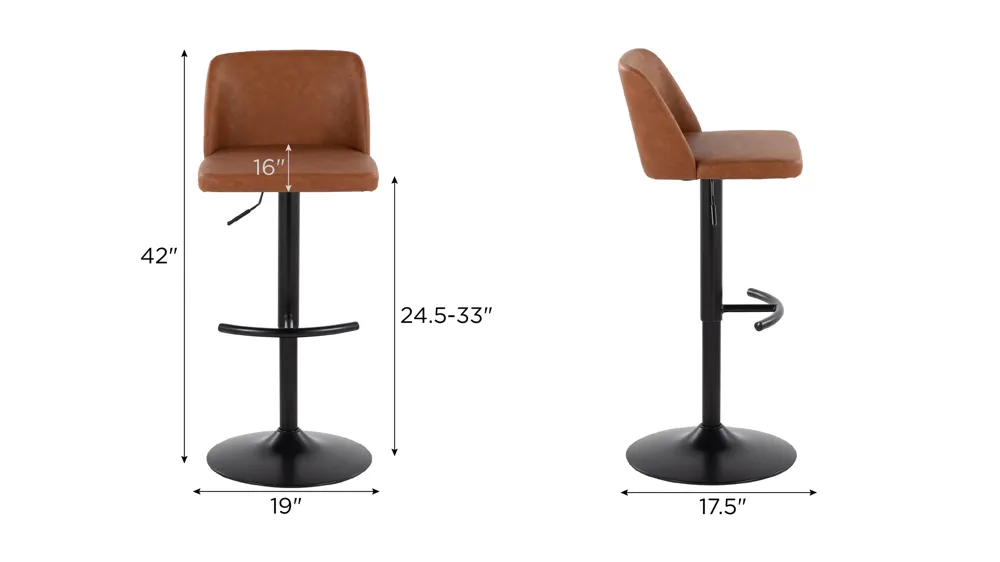 Toriano Adjustable Barstool - Set of 2 Dimensions
