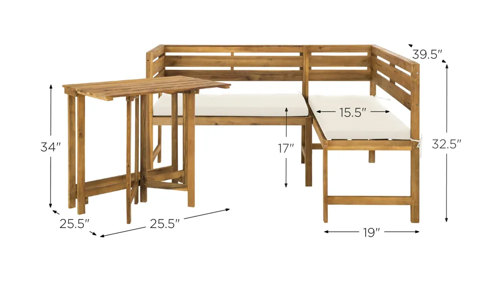 Benaya 3-pc. Outdoor Nook Dining Set Dimensions