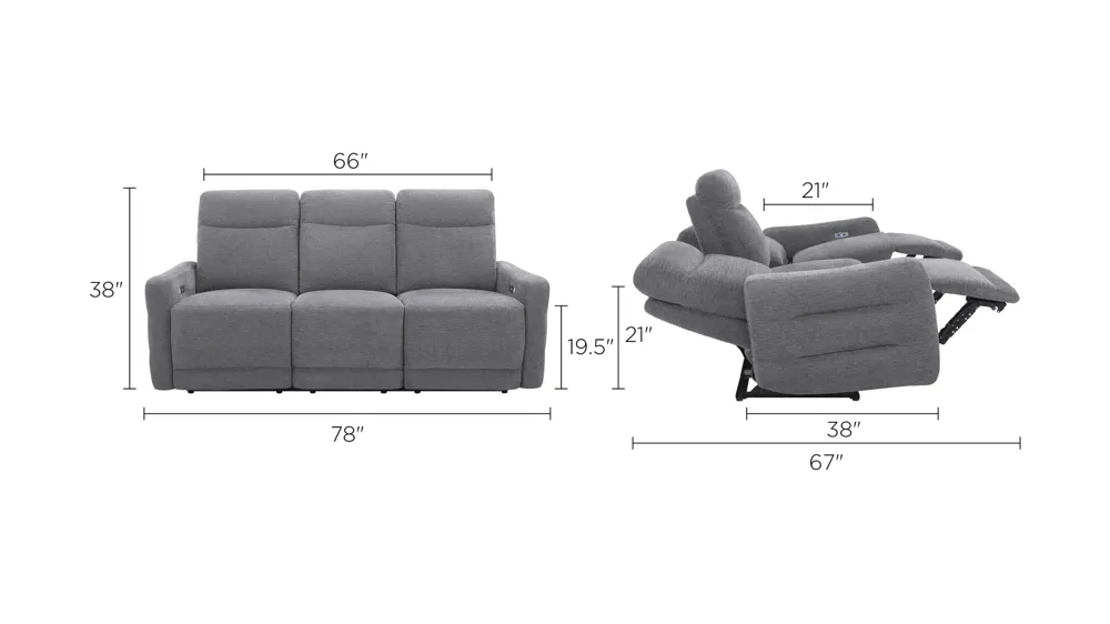 Yardley Chenille Power Sofa With Power Headrest And Lay Flat Dimensions