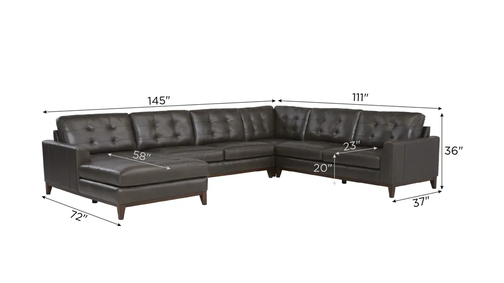 Wheaton Leather 4-pc. Sectional Dimensions