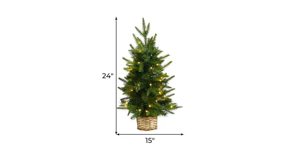 2' Artificial Christmas Tree with Clear LED Lights in Decorative Basket Dimensions