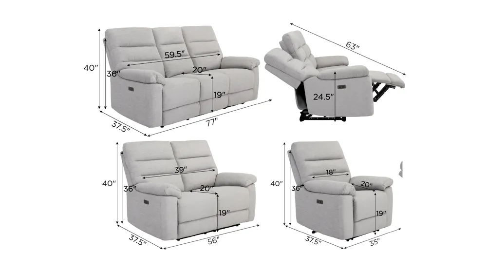 Bennington Power Living Room Set Dimensions
