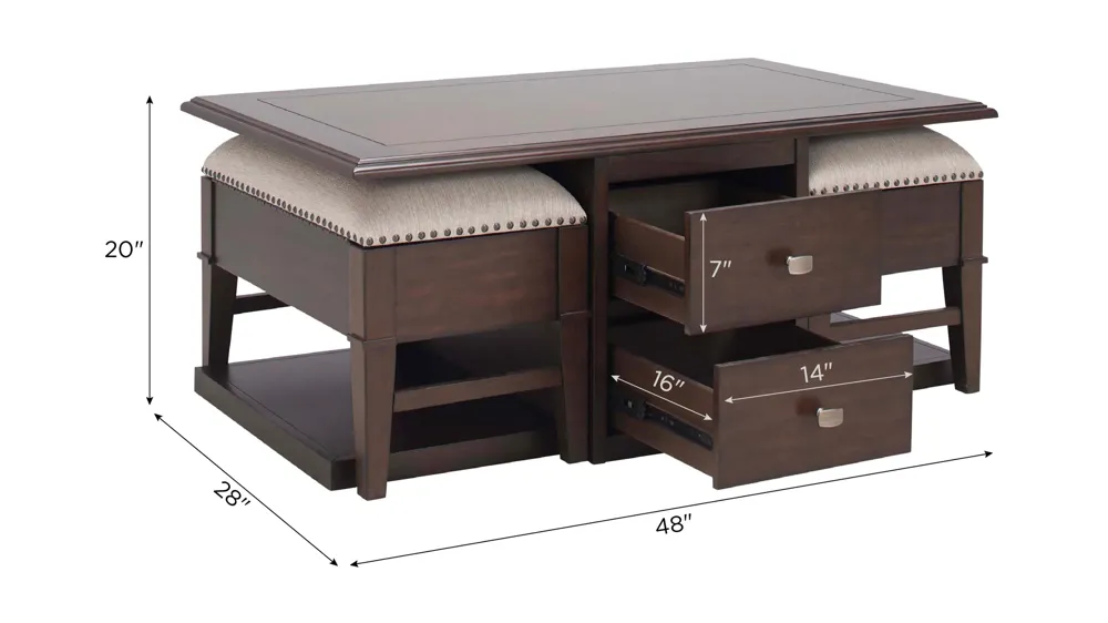 Harlin Coffee Table W/ Two Benches Dimensions