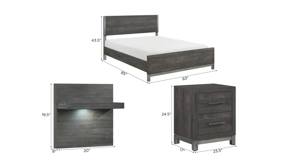 Frado 5-pc. Wall Bed Bedroom Set Dimensions