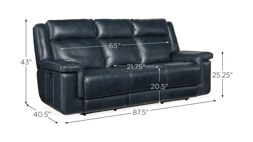 Montel Lay Flat Power Sofa with Power Headrest & Lumbar Dimensions