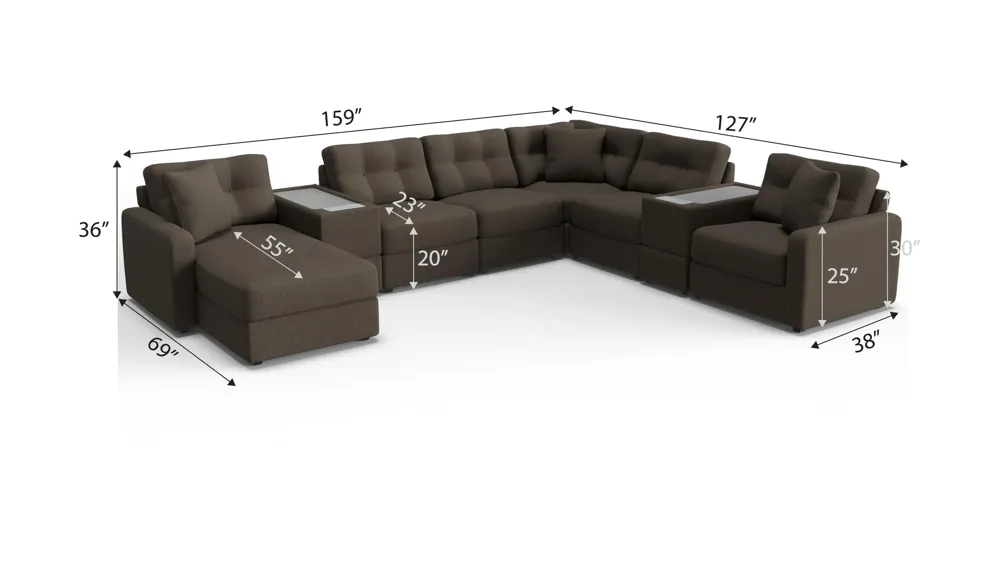 ModularOne 8-pc. Sectional w/Two Power Consoles Dimensions