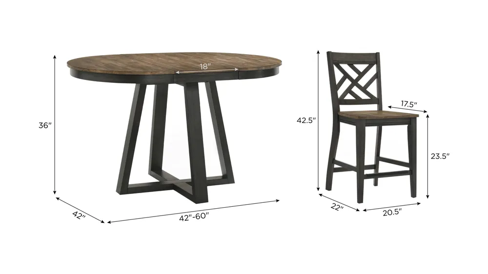 Harper 5-pc. Counter Set Dimensions