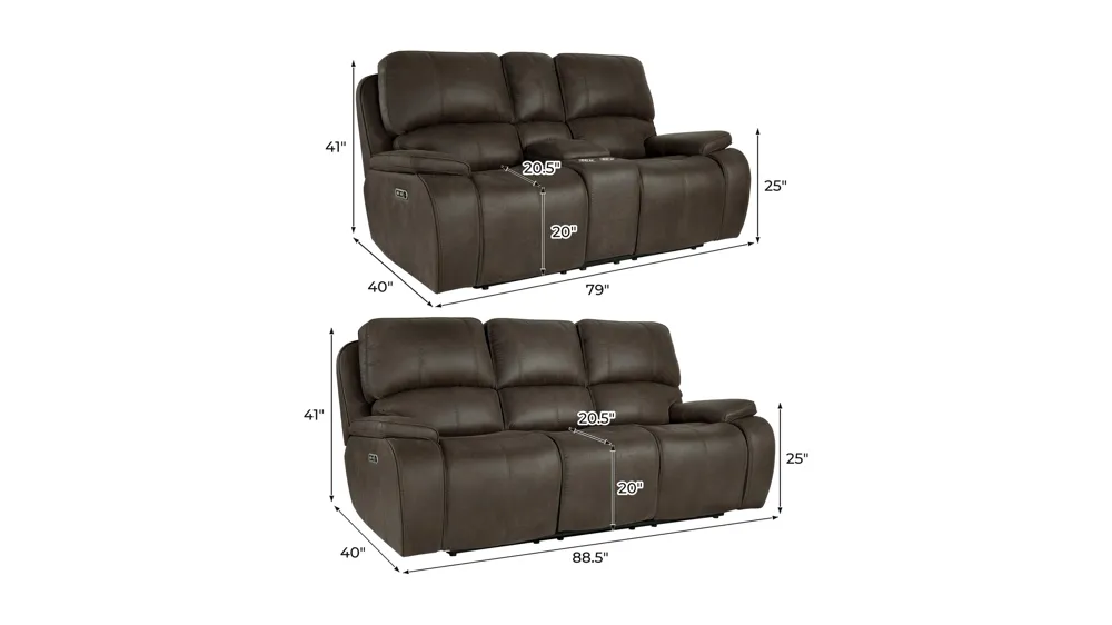 Brookings 2-pc. Power Living Room Set Dimensions
