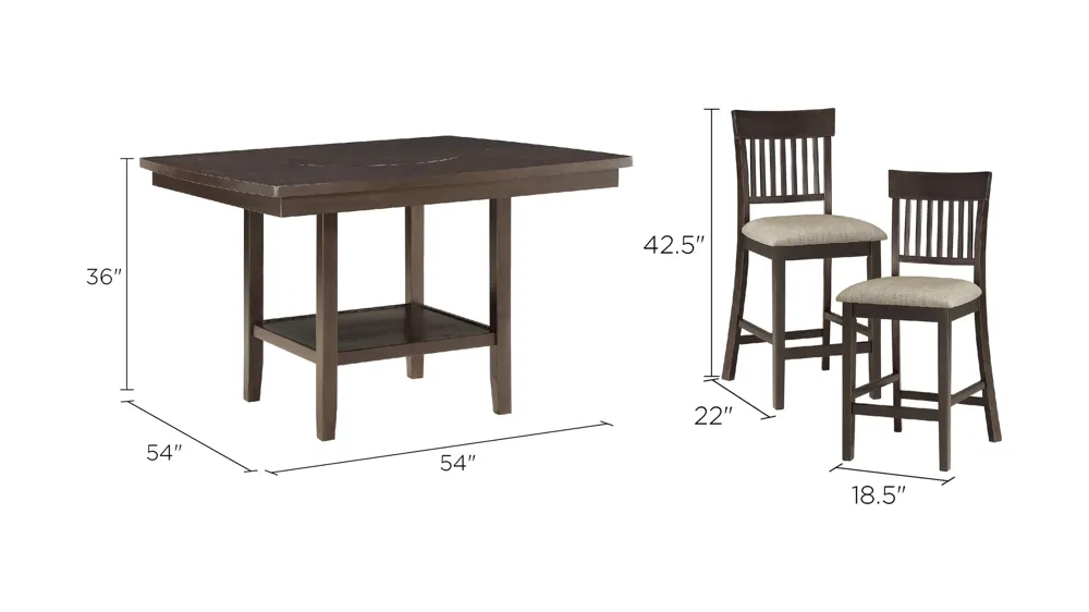 Elmore 7-pc. Counter Height Dining Set With Slat Back Chairs Dimensions