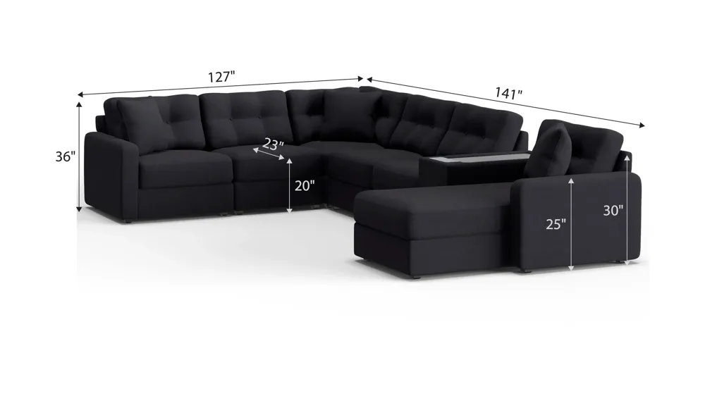ModularOne 7-pc. Sectional w/One Power Console Dimensions