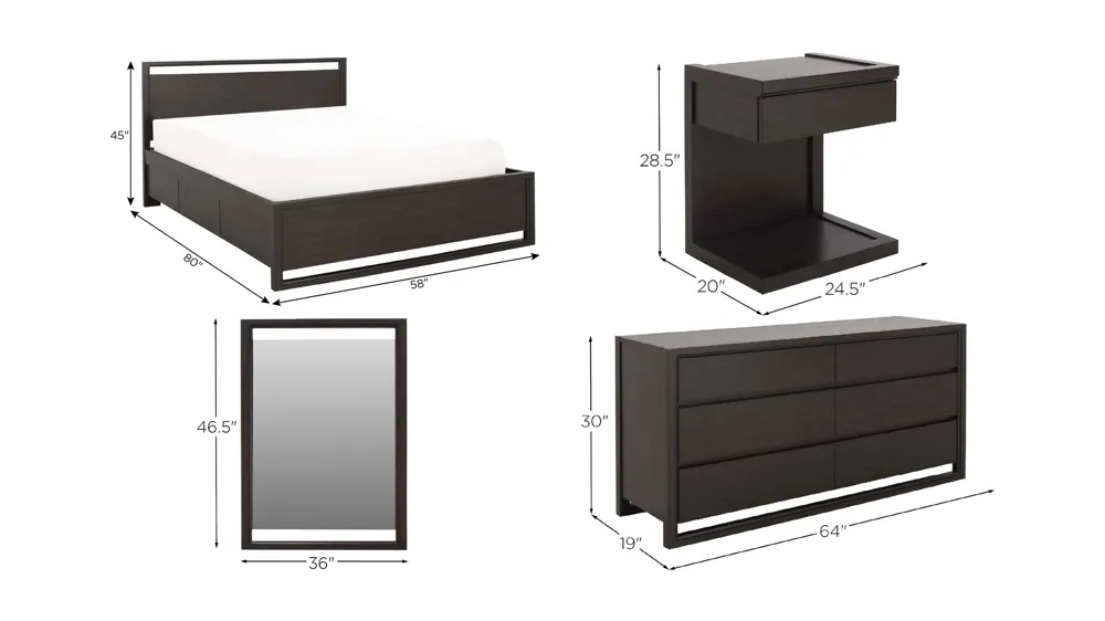 Aversa 4-pc. Bedroom Set w/ 2-Sided Storage Bed and 1-Drawer Nightstand Dimensions