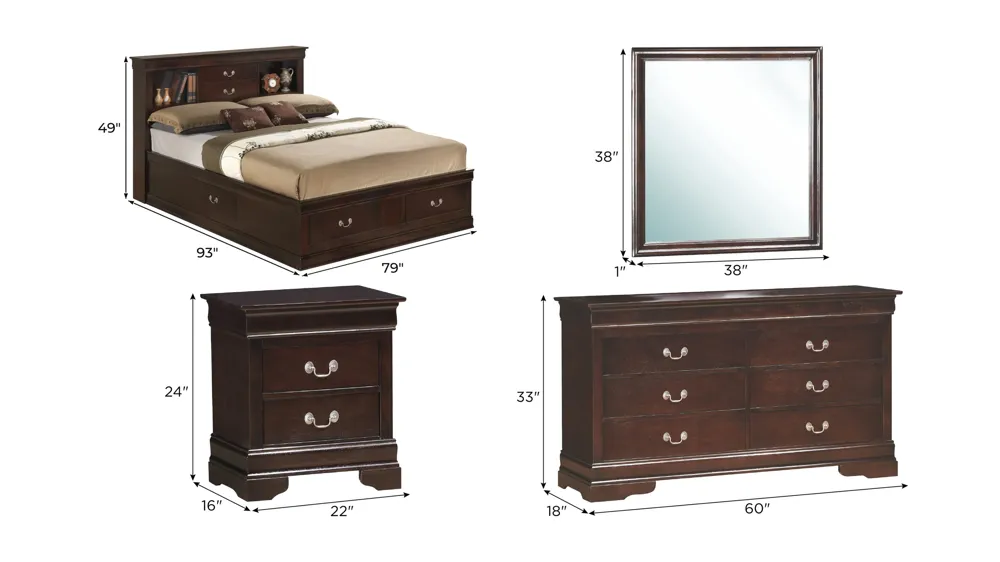 Rossie 4-pc. Storage Bedroom Set Dimensions