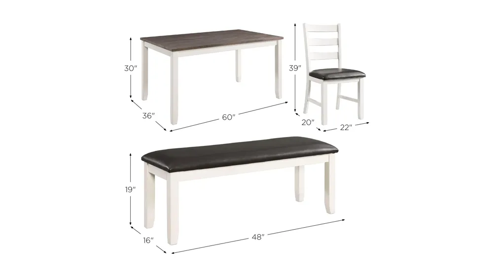 Glenwood 6-pc. Dining Set w/ Bench Dimensions