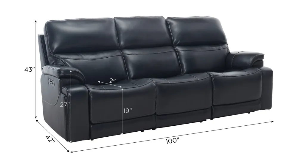 Presley 3-pc. Zero Gravity Triple Power Sofa w/ Heat & Massage Dimensions