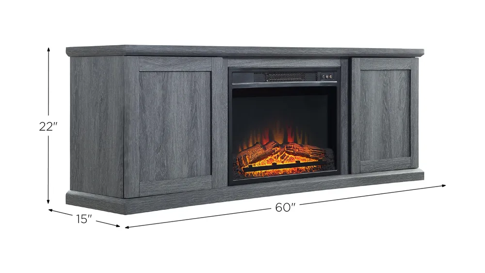Franklin 60" TV Console with Fireplace Dimensions