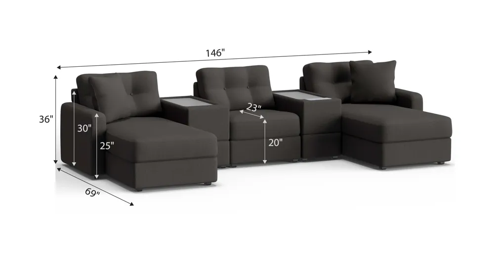ModularOne 5-pc. Sectional w/One Power Console Dimensions