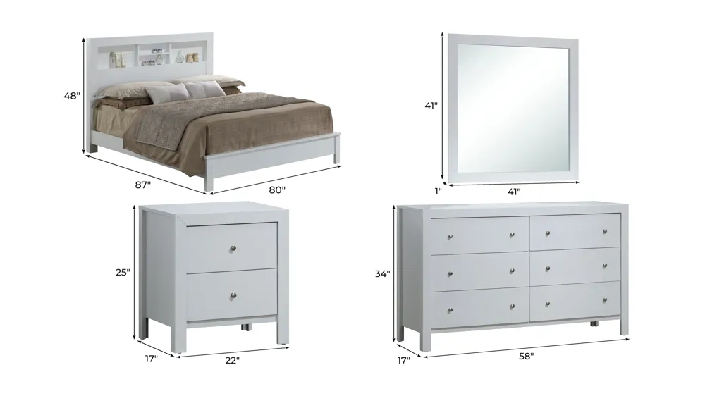 Burlington 4-pc. Storage Bedroom Set Dimensions