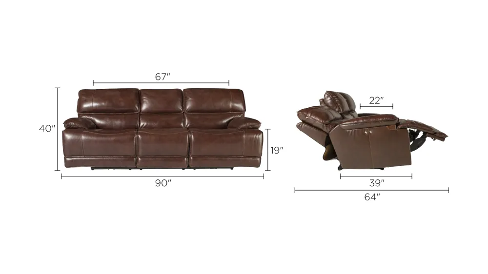 Wallace Leather Power-Reclining Sofa Dimensions