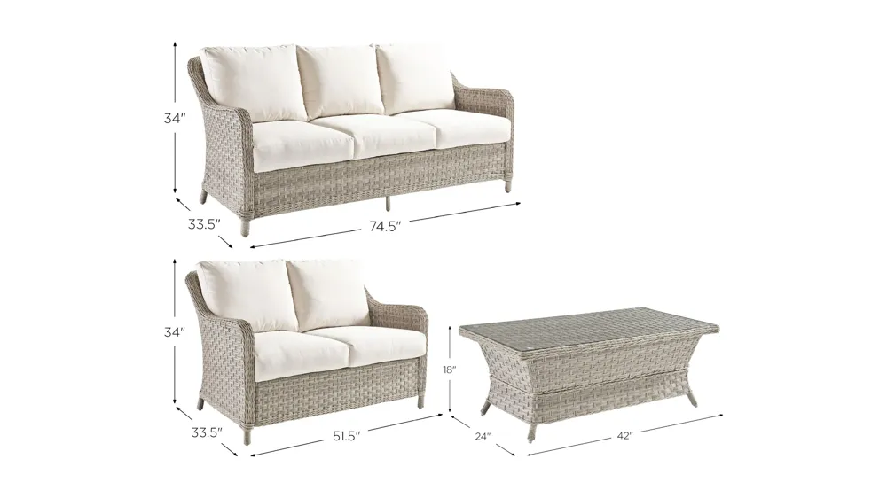 Mayfair 3-pc. Outdoor Living Outdoor Sofa Set Dimensions