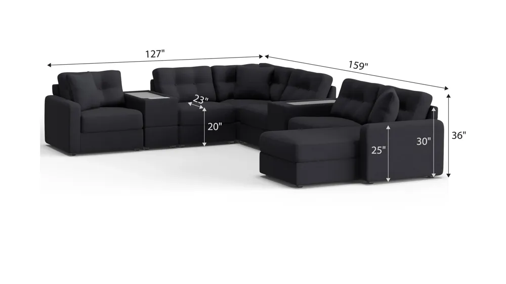 ModularOne 8-pc. Sectional w/One Power Console Dimensions