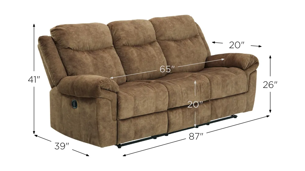 Gardner Contemporary Recliner Sofa w/Drop Down Table - Nutmeg Dimensions
