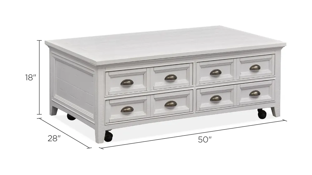 Heron Cove Rectangular Lift-Top Coffee Table w/ Casters Dimensions