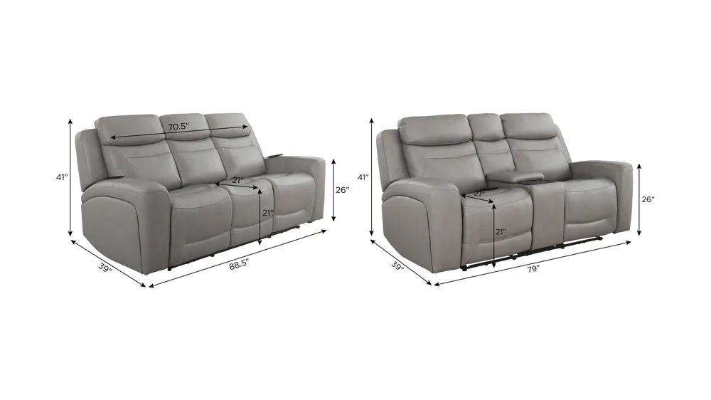 Morgenthal Triple Power Living Room Set w/ Heat & Massage Dimensions