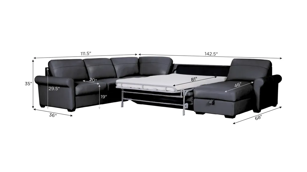 Harley 5-pc. Leather Sectional Dimensions