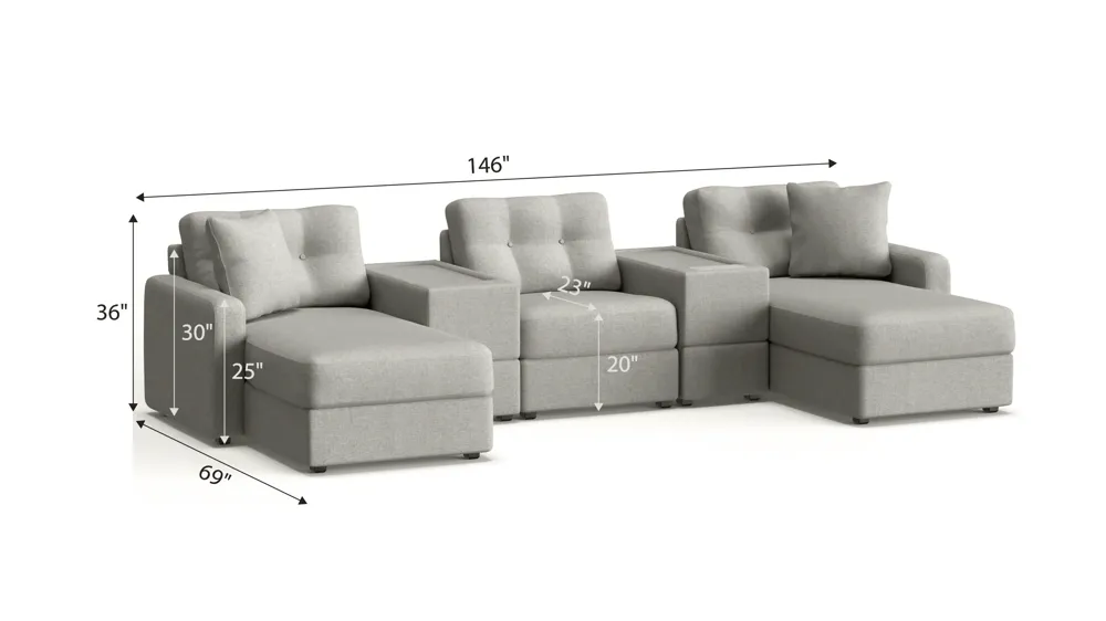 ModularOne 5-pc. Sectional w/One Power Console Dimensions