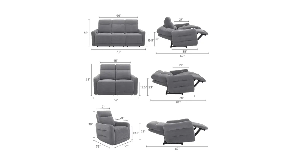 Yardley Living Room Set Dimensions
