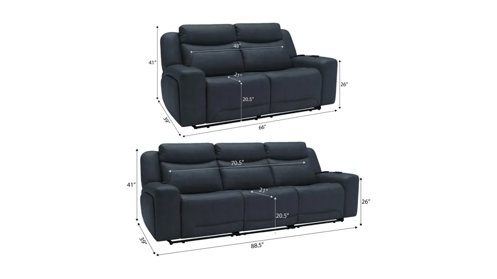 Morgenthal Triple Power Living Room Set w/ Heat & Massage Dimensions
