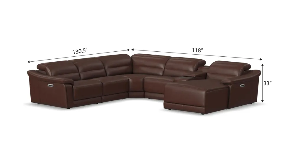 Tucker 6-pc. Triple Power Leather Sectional Dimensions