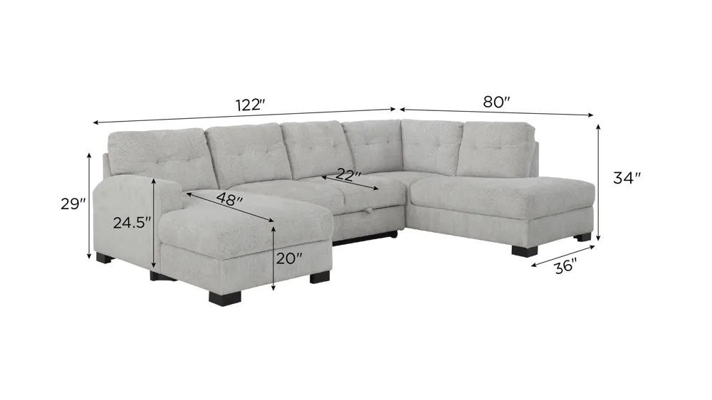 Pierce 3-pc. Sectional w/ Pop Up Sleeper Dimensions