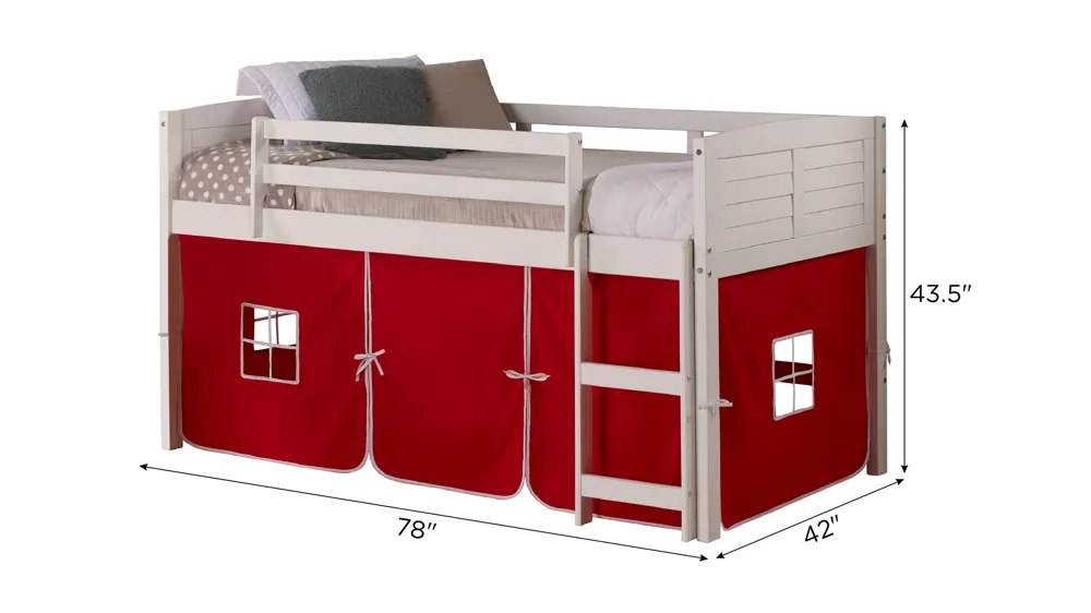 Donco Louver Low Loft Bed with Red Tent Dimensions