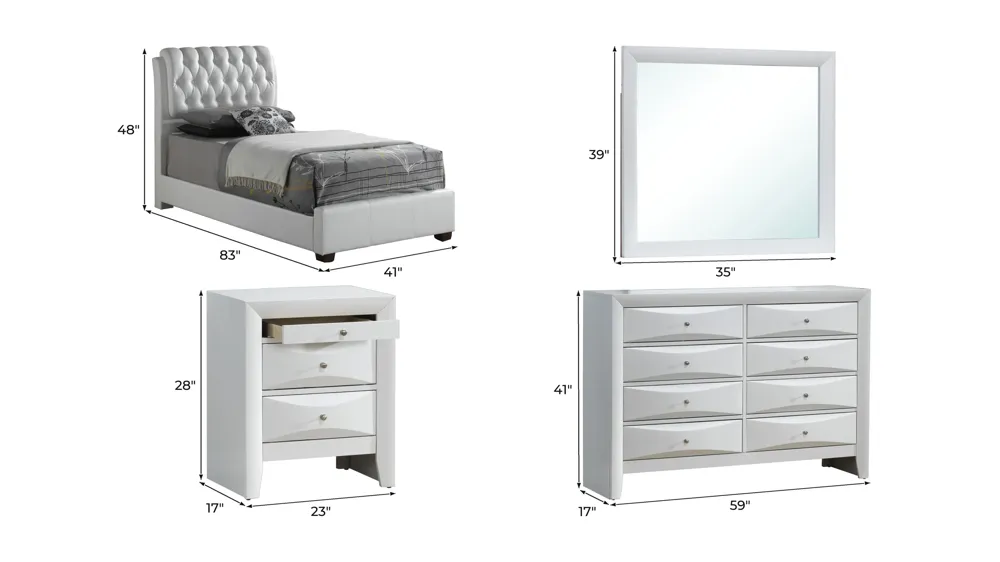 Marilla 4-pc. Upholstered Bedroom Set Dimensions