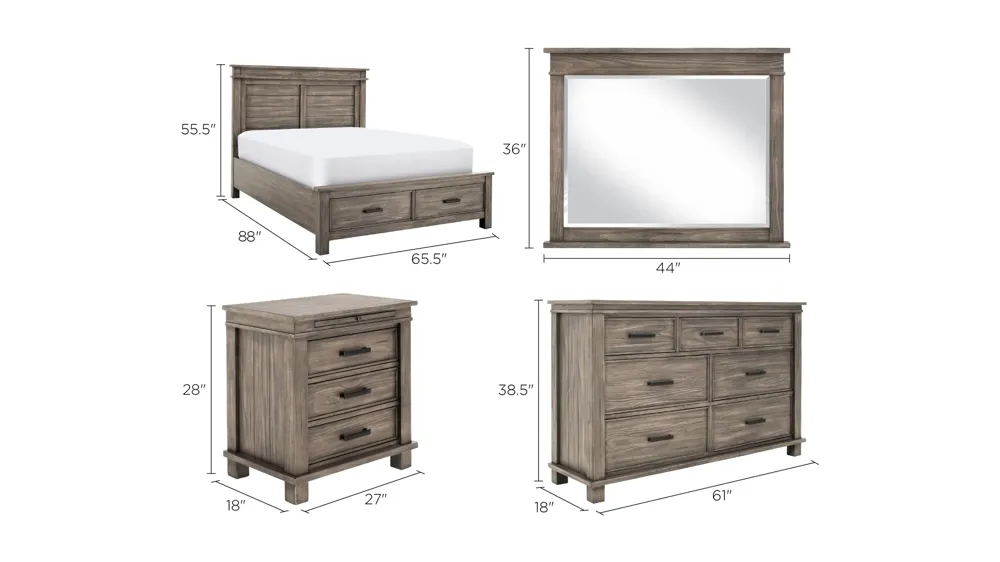 Hempstead 4-pc. Platform Storage Bedroom Set Dimensions