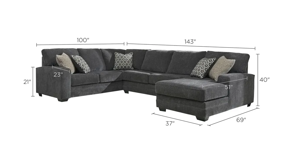 Wetzel 3-pc. Sectional Sofa Dimensions