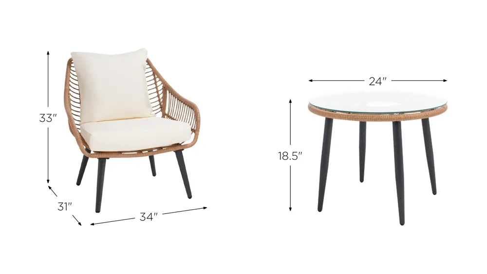 Warlen 3-pc. Patio Set Dimensions