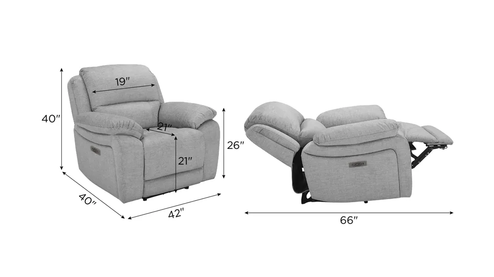 Marley Power Recliner w/ Power Headrest Dimensions