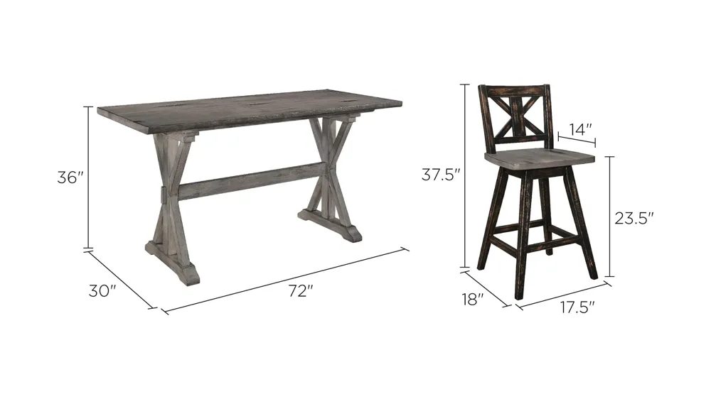 Trouvaille 7-pc. Counter Height Dining Set Dimensions